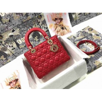 Dior Lady Dior Medium Bag In Red Cannage Lambskin