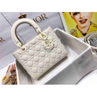 Dior Lady Dior Medium Bag In White Ultramatte Cannage Calfskin
