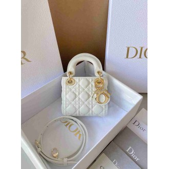Dior Lady Dior Micro Bag In White Cannage Lambskin