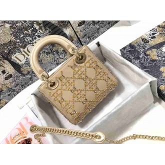 Dior Lady Dior Mini Bag In Metallic Lambskin with Beaded Embroidery