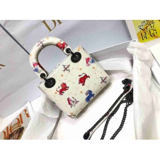 Dior Lady Dior Mini Bag in White Calfskin with Pixel Zodiac Print