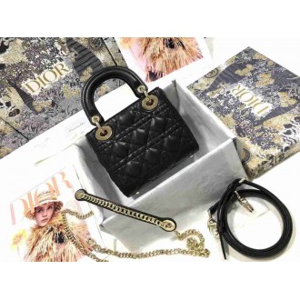 Dior Lady Dior Mini Bag with Chain in Black Cannage Lambskin