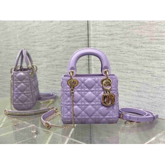 Dior Lady Dior Mini Bag with Chain in Lilas Cannage Lambskin