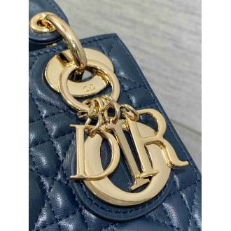 Dior Lady Dior Mini Bag with Chain in Navy Blue Cannage Lambskin
