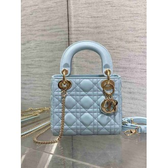 Dior Lady Dior Mini Bag with Chain in Pale Blue Cannage Lambskin