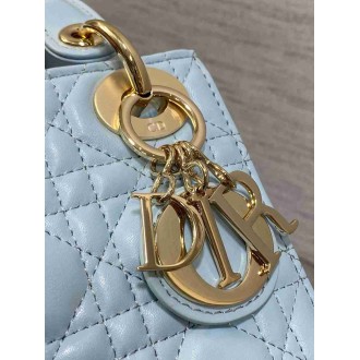 Dior Lady Dior Mini Bag with Chain in Pale Blue Cannage Lambskin