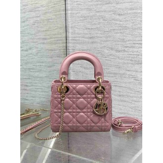 Dior Lady Dior Mini Bag with Chain in Pink Cannage Lambskin