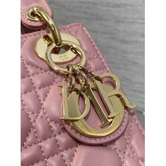 Dior Lady Dior Mini Bag with Chain in Pink Cannage Lambskin