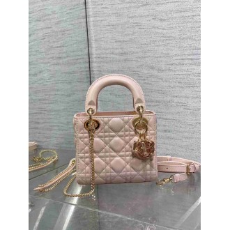 Dior Lady Dior Mini Bag with Chain in Pink Lambskin with Resin Charms