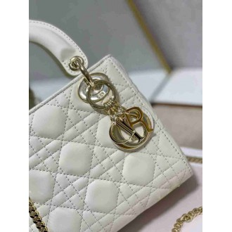 Dior Lady Dior Mini Bag with Chain in White Cannage Lambskin