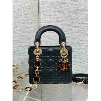 Dior Lady Dior Mini Bag with O-links in Black Cannage Lambskin