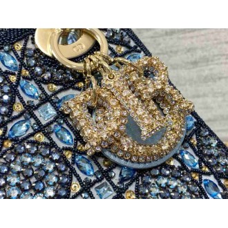 Dior Lady Dior Mini Chain Bag in Satin with Blue Bead Embroidery