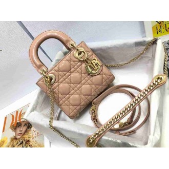 Dior Lady Dior Mini Chain Bag with Chain in Nude Patent Calfskin