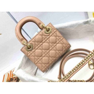 Dior Lady Dior Mini Chain Bag with Chain in Nude Patent Calfskin