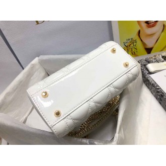 Dior Lady Dior Mini Chain Bag with Chain in White Patent Calfskin
