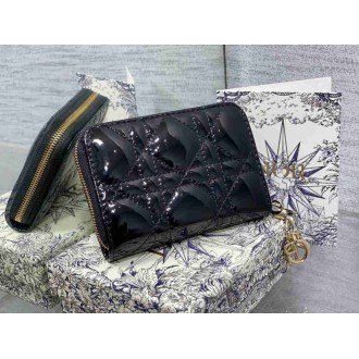 Dior Lady Dior Voyageur Small Coin Purse in Black Patent Leather