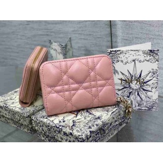 Dior Lady Dior Voyageur Small Coin Purse in Pink Lambskin