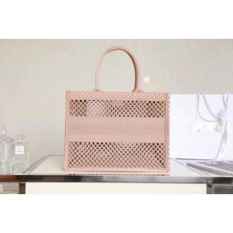 Dior Large Book Tote Bag In Beige Mesh Embroidery