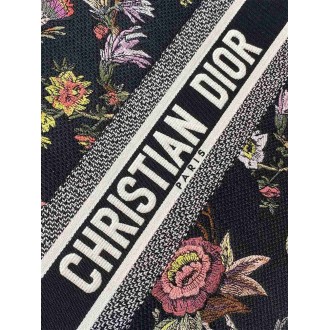 Dior Large Book Tote Bag In Black Jardin Botanique Embroidery