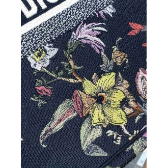 Dior Large Book Tote Bag In Black Jardin Botanique Embroidery