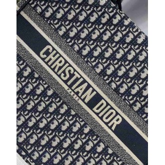Dior Large Book Tote Bag In Blue Dior Oblique Embroidery