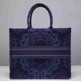 Dior Large Book Tote Bag In Blue KaleiDiorscopic Embroidered Cotton
