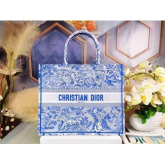 Dior Large Book Tote Bag In Blue Transparent Toile de Jouy Canvas