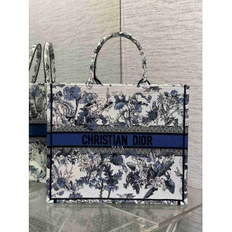 Dior Large Book Tote Bag in Denim Blue Dior Chardons Embroidery