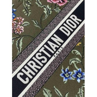 Dior Large Book Tote Bag In Green Dior Petites Fleurs Embroidery