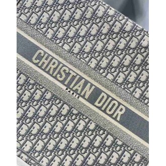 Dior Large Book Tote Bag In Grey Dior Oblique Embroidery