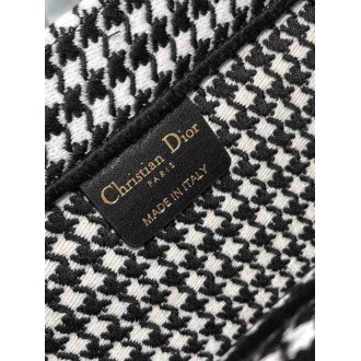 Dior Large Book Tote Bag In Houndstooth Embroidered Canvas