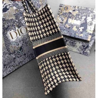 Dior Large Book Tote Bag In Beige Houndstooth Embroidery Canvas