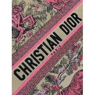 Dior Large Dioriviera Book Tote in Raffia with Pink Toile de Jouy Sauvage Embroidery