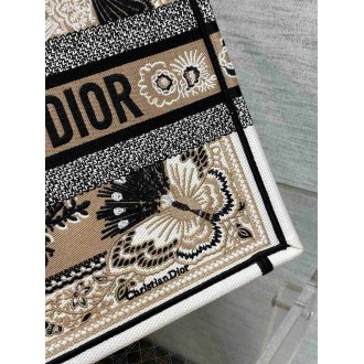 Dior Medium Book Tote Bag in Beige Butterfly Bandana Embroidery