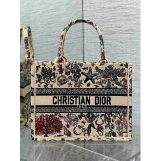 Dior Medium Book Tote Bag in Beige Raffia with Dior Cabinet de Curiosites