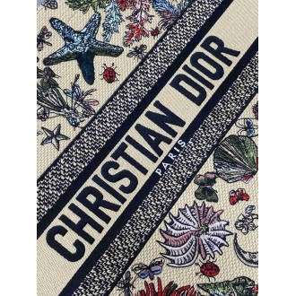 Dior Medium Book Tote Bag in Beige Raffia with Dior Cabinet de Curiosites