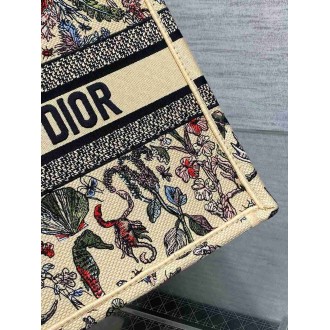 Dior Medium Book Tote Bag in Beige Raffia with Dior Cabinet de Curiosites