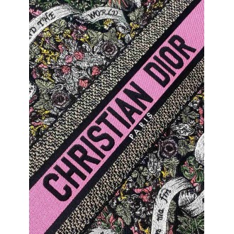 Dior Medium Book Tote Bag in Black Dior Around the World Embroidery