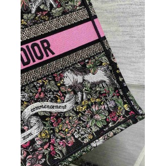 Dior Medium Book Tote Bag in Black Dior Around the World Embroidery