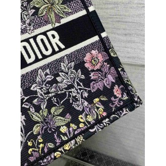Dior Medium Book Tote Bag in Black Millefiori Unicorn Embroidery