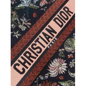Dior Medium Book Tote Bag in Black Raffia with Dior Cabinet de Curiosites