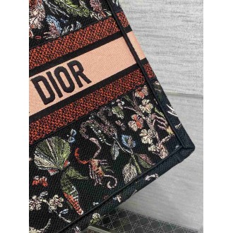 Dior Medium Book Tote Bag in Black Raffia with Dior Cabinet de Curiosites
