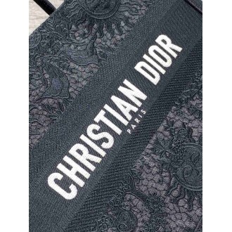 Dior Medium Book Tote Bag in Black Toile de Jouy Soleil Macrame Embroidery