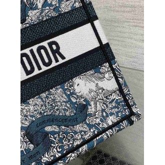 Dior Medium Book Tote Bag in Blue Dior Around the World Embroidery
