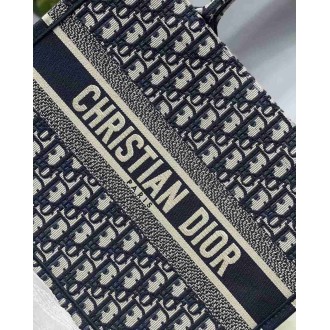 Dior Medium Book Tote Bag In Blue Dior Oblique Embroidery