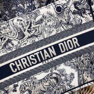 Dior Medium Book Tote Bag In Blue Toile De Jouy Embroidery