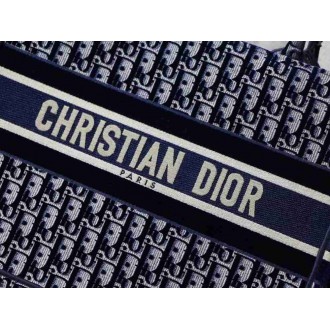 Dior Medium Book Tote Bag In Blue Velvet Oblique Embroidered