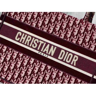 Dior Medium Book Tote Bag In Bordeaux Velvet Oblique Embroidered