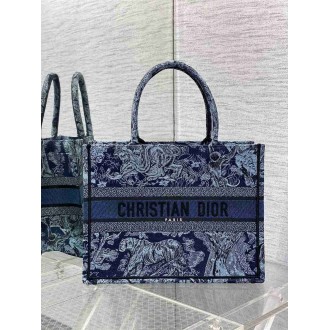 Dior Medium Book Tote Bag In Denim Blue Toile de Jouy Embroidery