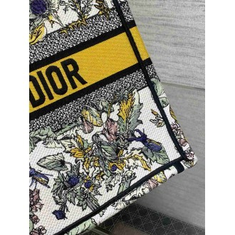 Dior Medium Book Tote Bag in Embroidery with Yellow Dior Chardons Motif